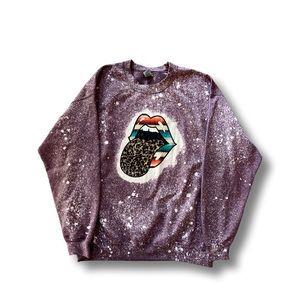 Rolling Stones Leopard Tongue Bleached Crew Neck Sweatshirt Size Large
